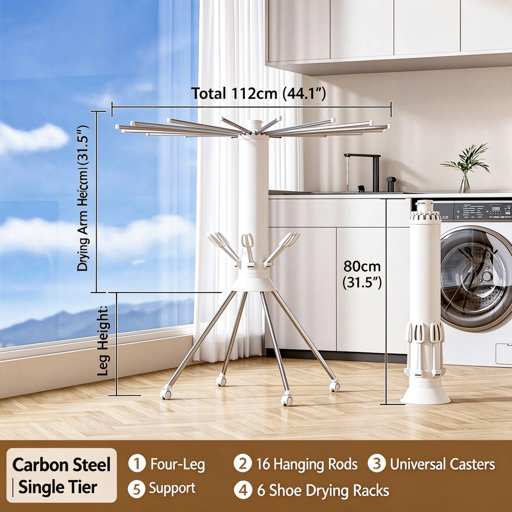 Foldable Rotary Clothes Drying Rack - Carbon Steel