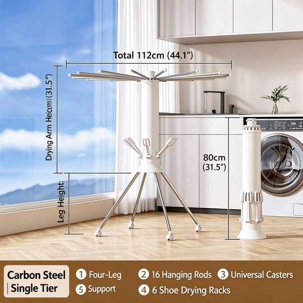 Foldable Rotary Clothes Drying Rack - Carbon Steel