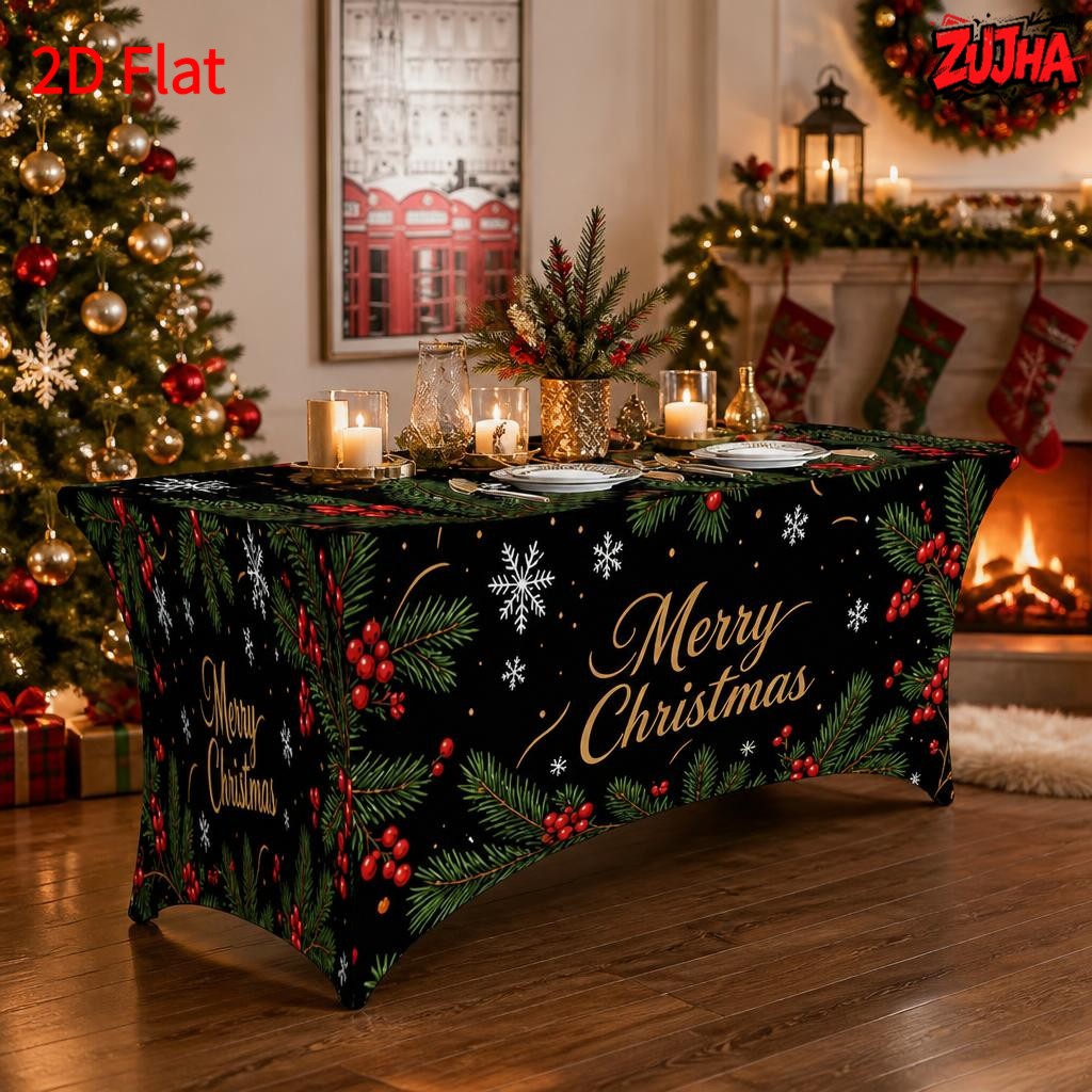 Black Gold Script Pine Needle Christmas table cover Main image