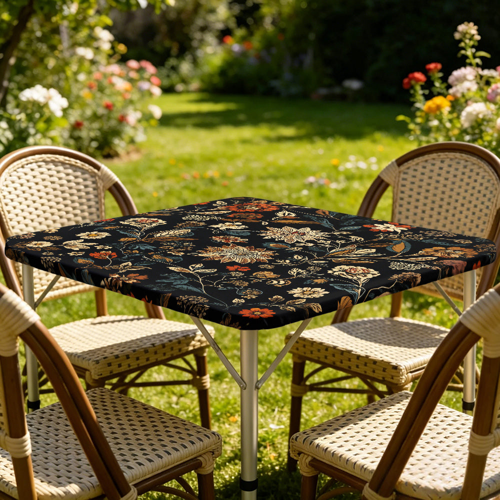 Square Print Table Cover with Elastic Edge