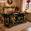 Full Fitted Elastic Christmas Table Cover, Black Polyester Tablecloth, Luxury Gold Bow, Pine Branch, Red Berry & Snowflake Print, Winter Xmas Dinner Party Dining Table Decor