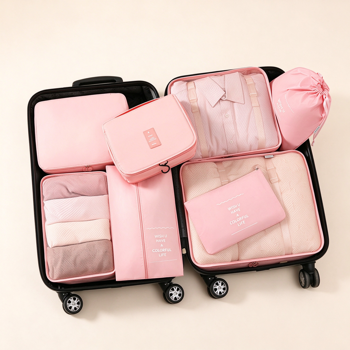 Twill 8-Piece Travel Packing Organizer Set