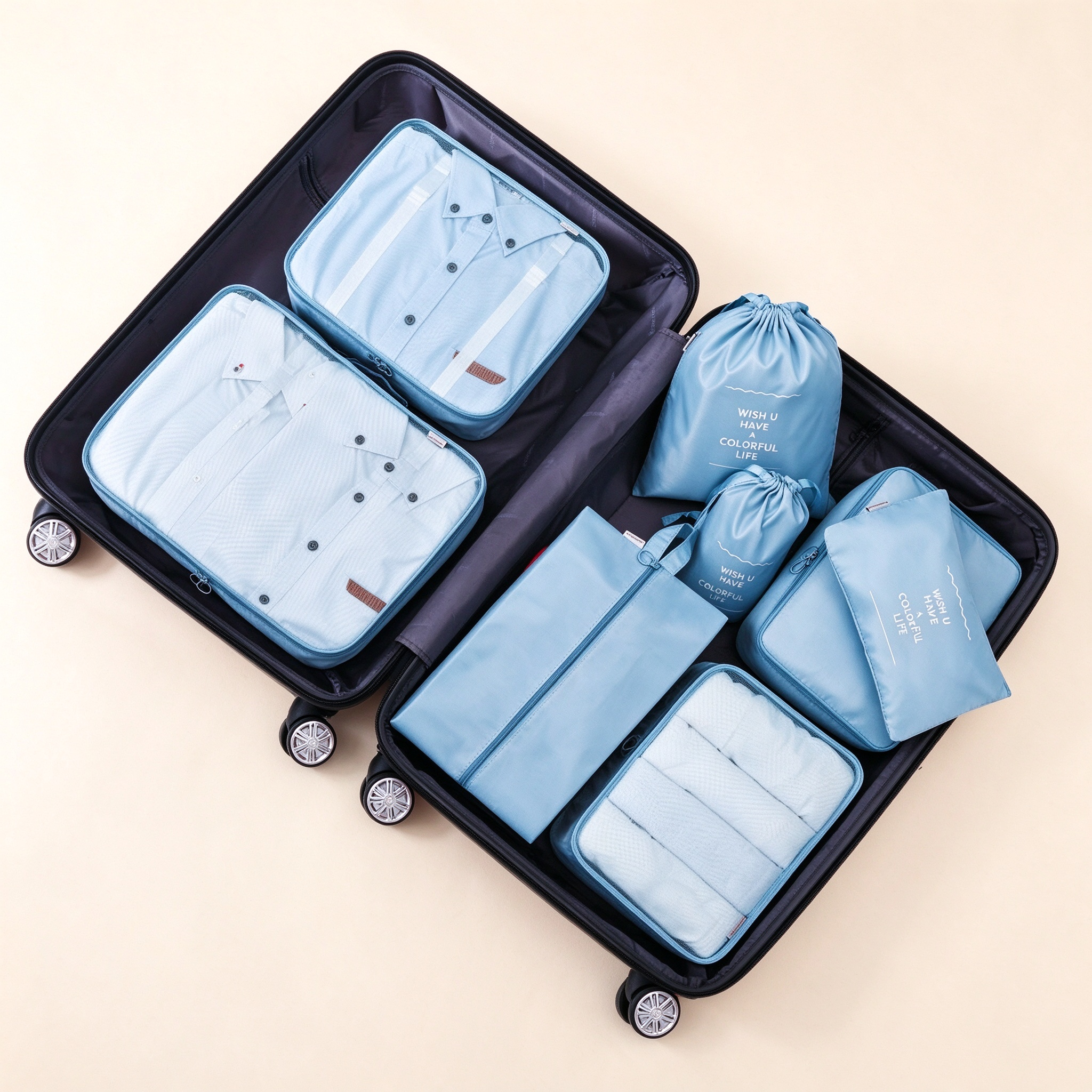 Twill 8-Piece Travel Packing Organizer Set Secondary image