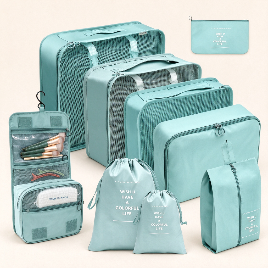 Twill 8-Piece Travel Packing Organizer Set