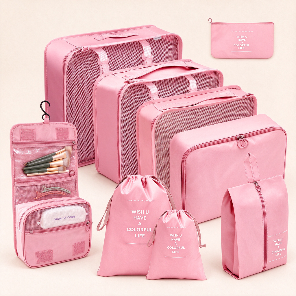 Twill 8-Piece Travel Packing Organizer Set