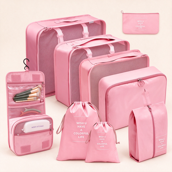 Twill 8-Piece Travel Packing Organizer Set