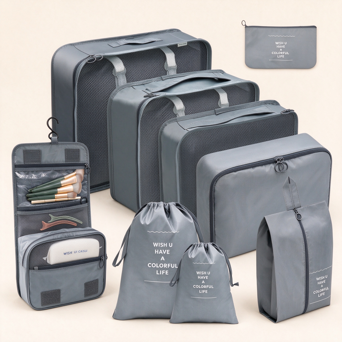 Twill 8-Piece Travel Packing Organizer Set