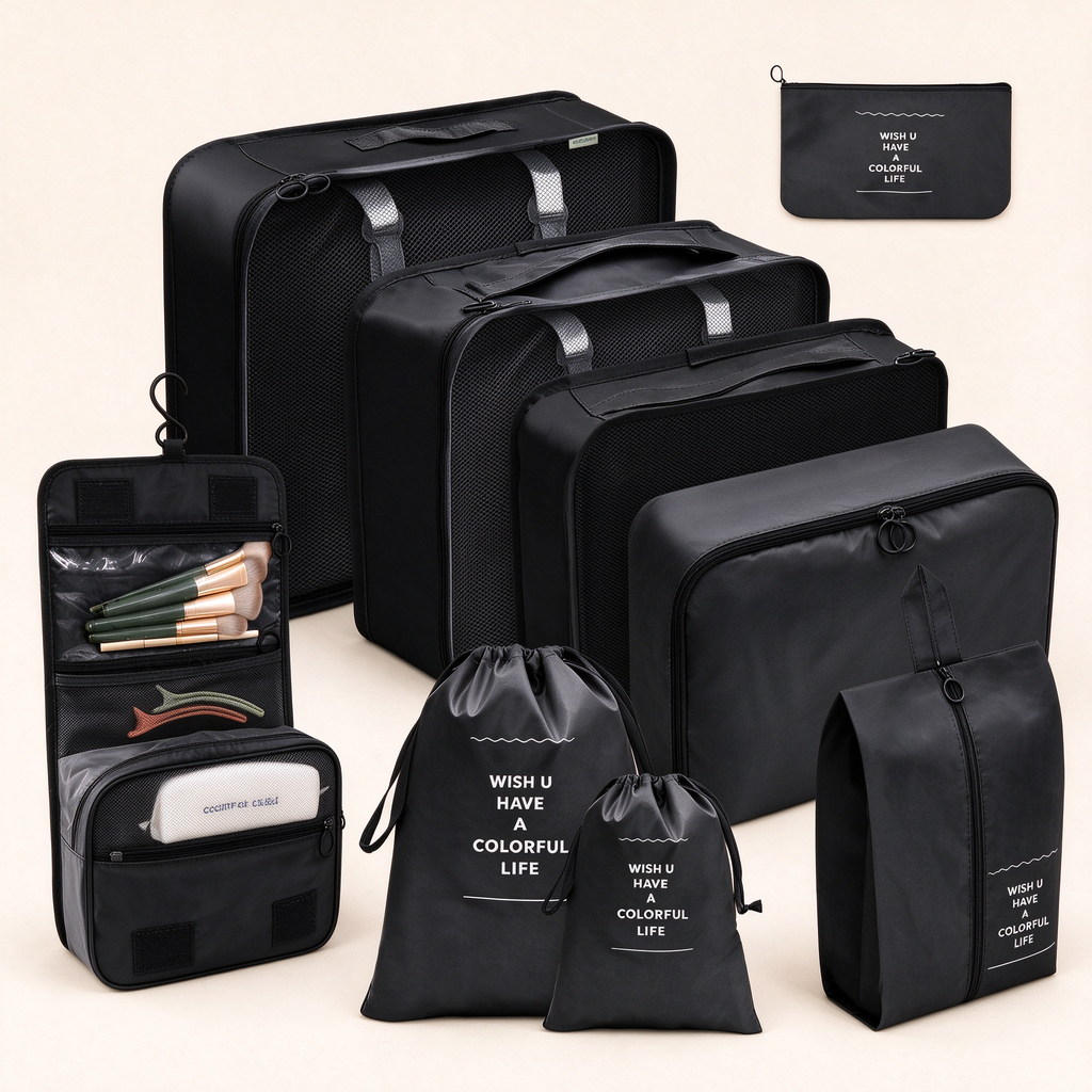 Twill 8-Piece Travel Packing Organizer Set