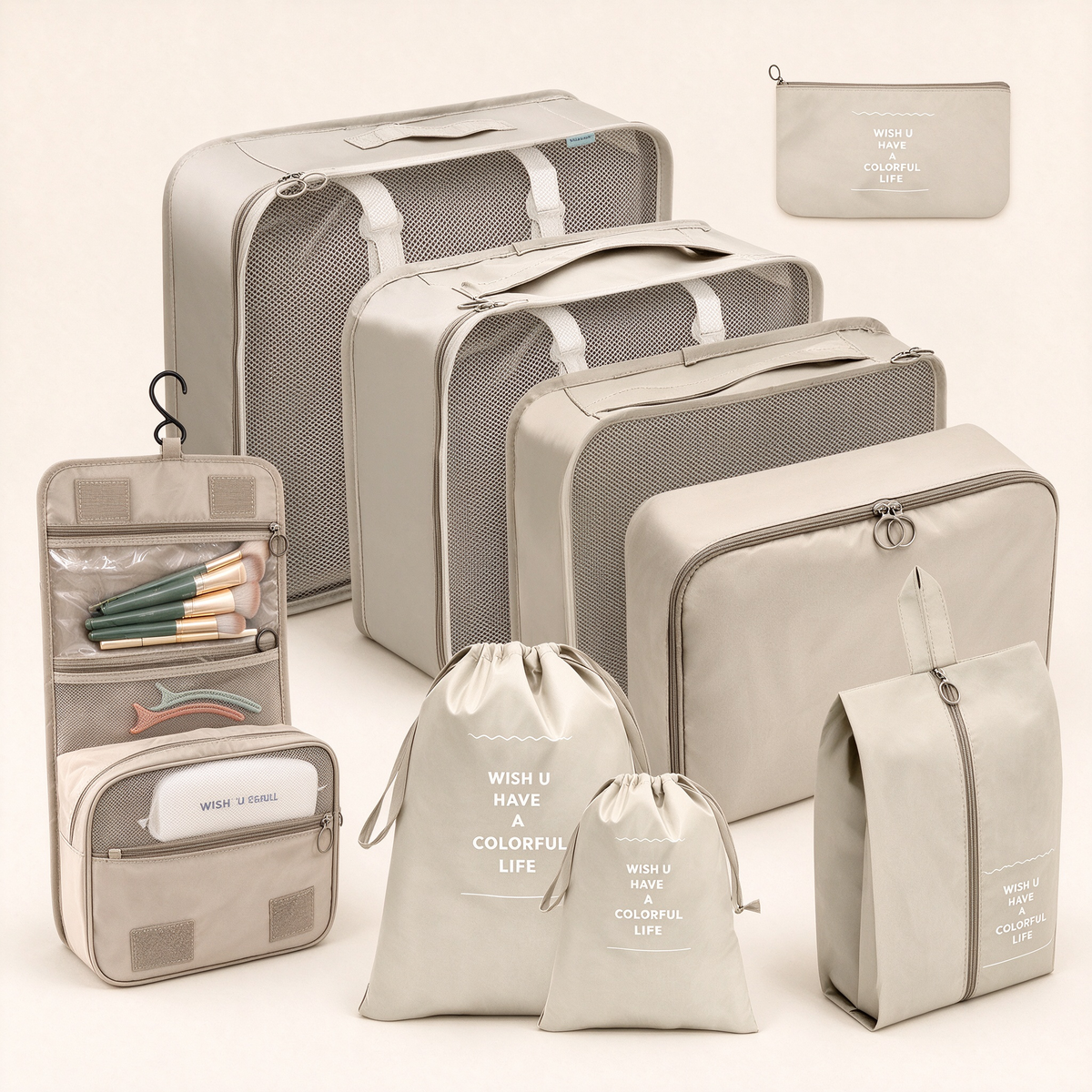 Twill 8-Piece Travel Packing Organizer Set
