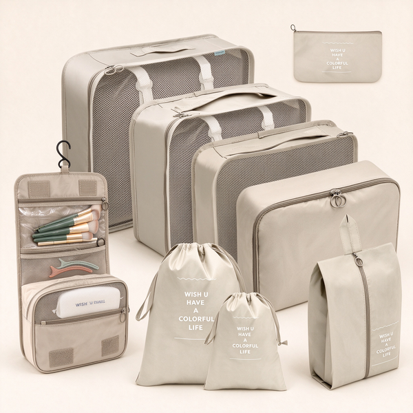 Twill 8-Piece Travel Packing Organizer Set