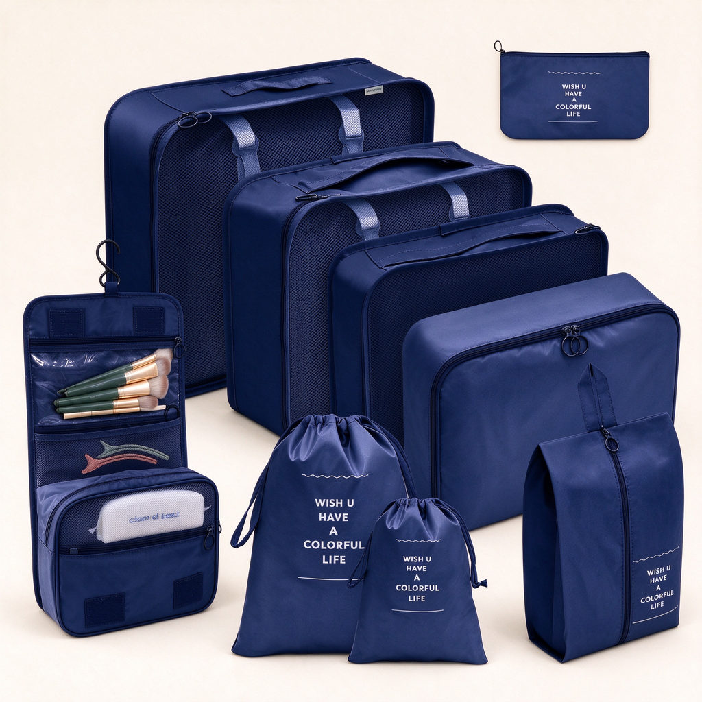 Twill 8-Piece Travel Packing Organizer Set