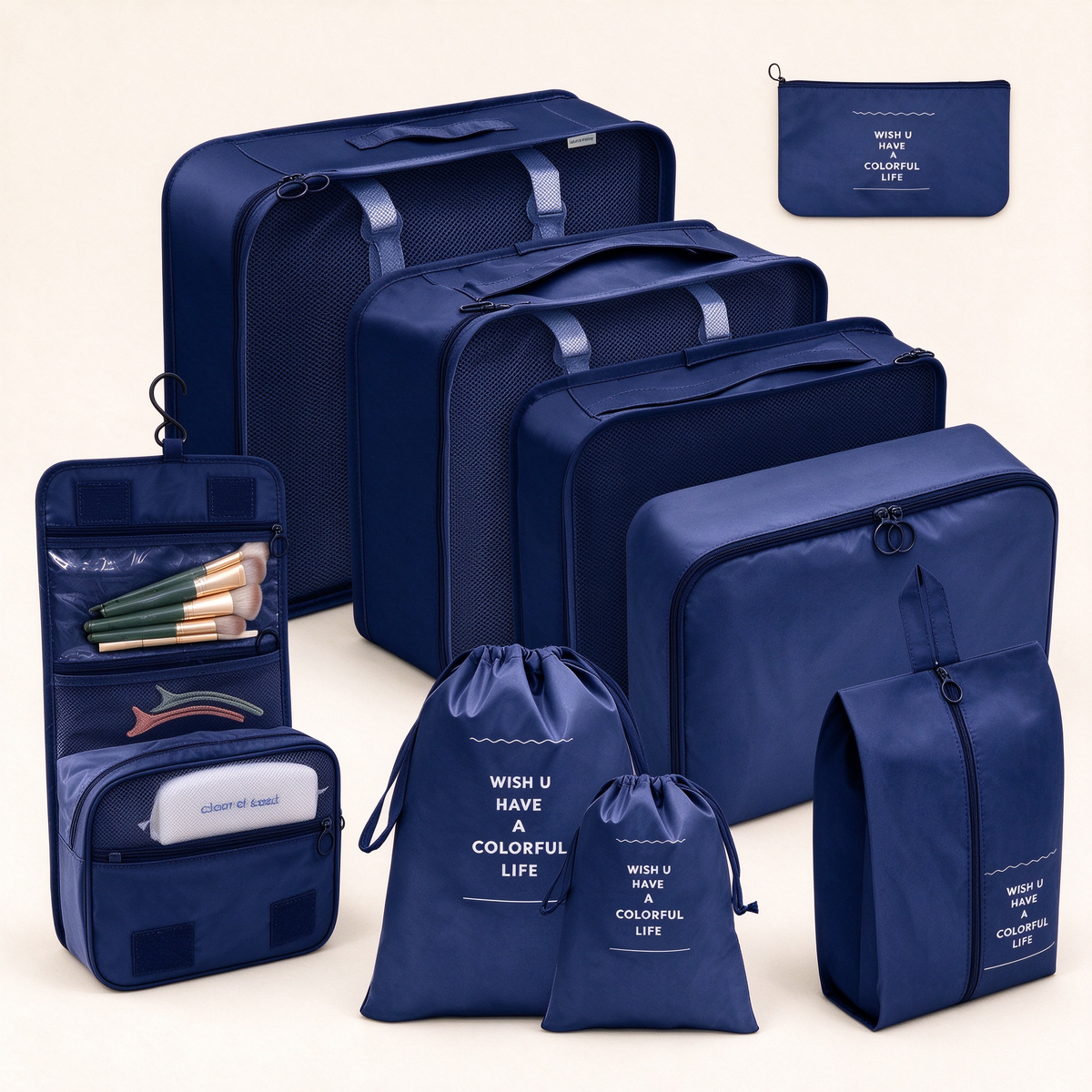 Twill 8-Piece Travel Packing Organizer Set