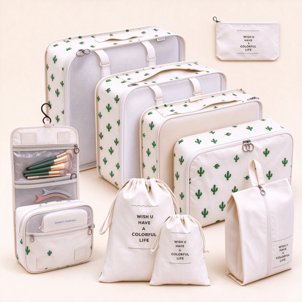 Twill 8-Piece Travel Packing Organizer Set