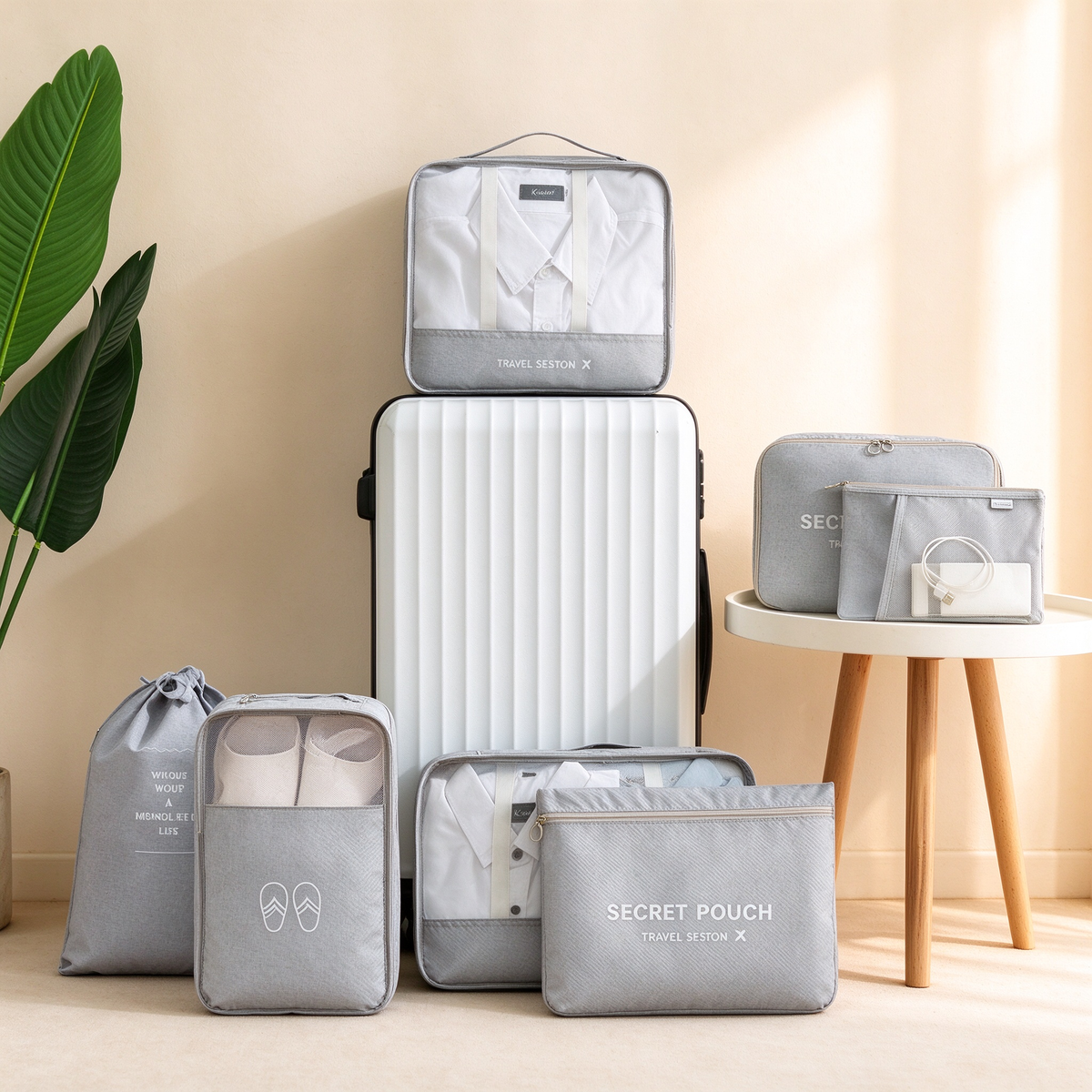 Twill 7-Piece Travel Packing Organizer Set Main image