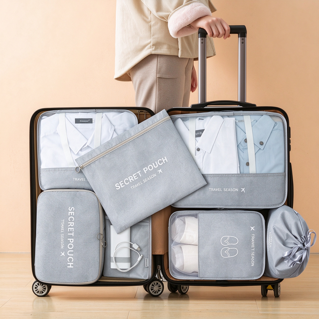 Twill 7-Piece Travel Packing Organizer Set