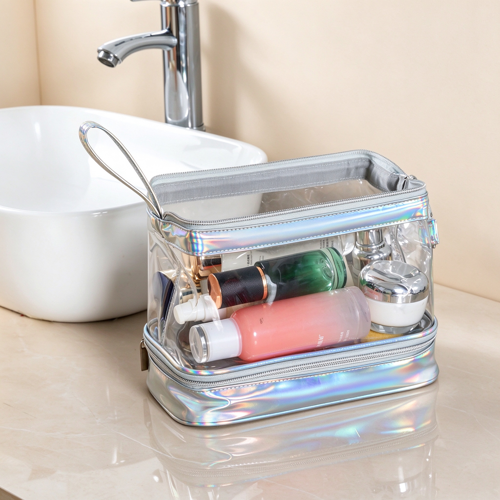 Laser Holographic Two-Layer Toiletry Bag