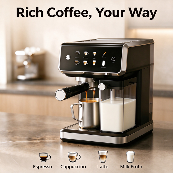 Semi-Automatic Espresso Machine, Dual Boiler Home Coffee Maker with Steam Wand for Milk Frothing, High Pressure Extraction, EU Customization Available