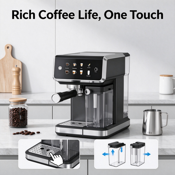 Semi-Automatic Espresso Machine, Dual Boiler Home Coffee Maker with Steam Wand for Milk Frothing, High Pressure Extraction, EU Customization Available