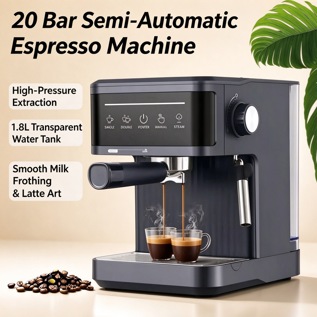 Espresso Machine Italian-style espresso machine, small and semi-automatic for home use20Bar Coffee machine milk frother cross-border