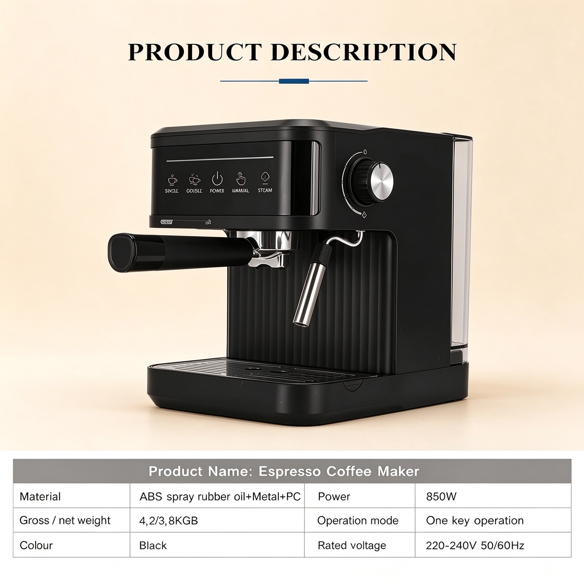Espresso Machine Italian-style espresso machine, small and semi-automatic for home use20Bar Coffee machine milk frother cross-border