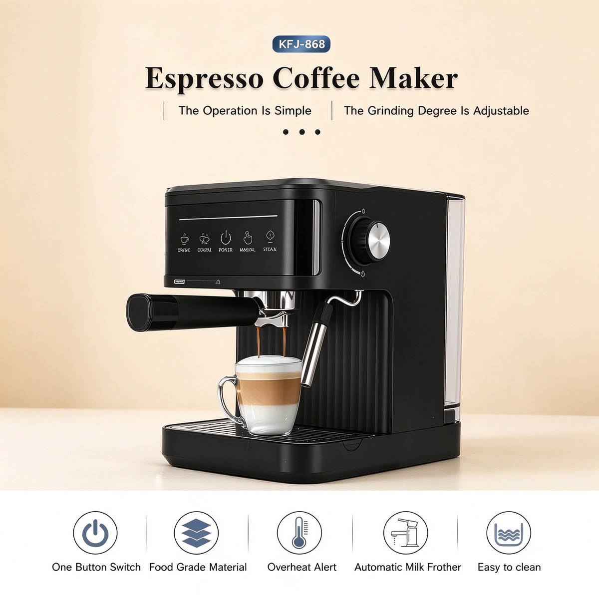 Espresso Machine Italian-style espresso machine, small and semi-automatic for home use20Bar Coffee machine milk frother cross-border