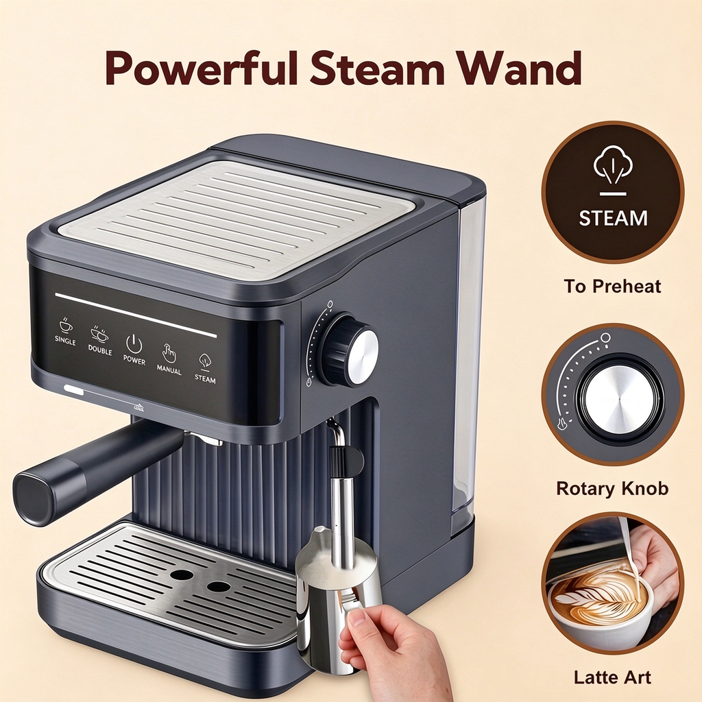Espresso Machine Italian-style espresso machine, small and semi-automatic for home use20Bar Coffee machine milk frother cross-border