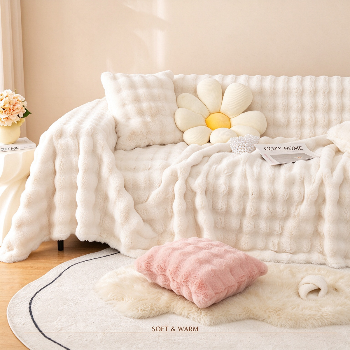 One-Piece Full Coverage Sofa Throw, Thick Plush All-Inclusive Sofa Cover, All Season Universal Anti-Slip Couch Cushion Protector for Winter Living Room Main image