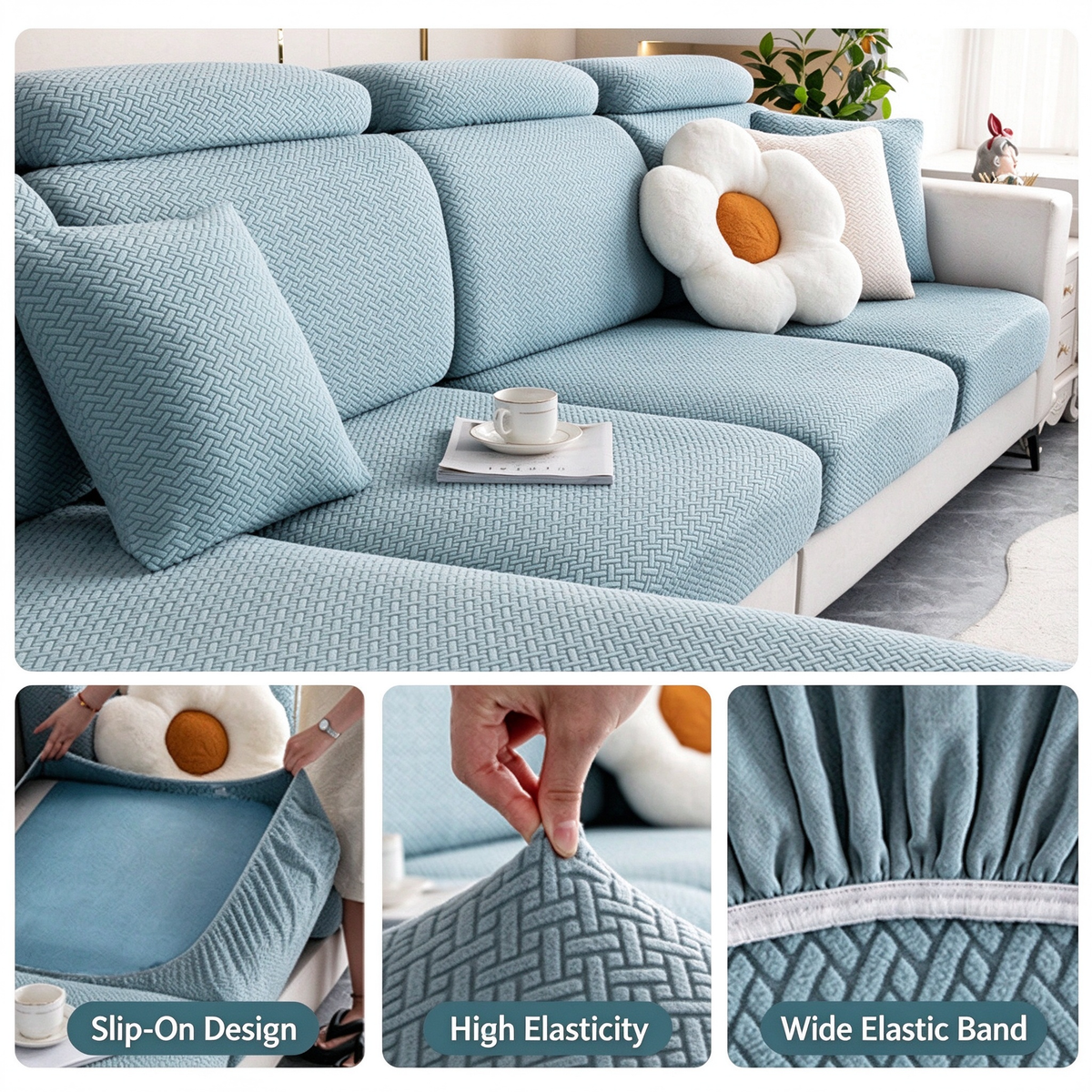 Cat Scratch Resistant Stretch Sofa Slipcover, Universal Full Wrap Couch Cover, No Measurement Needed