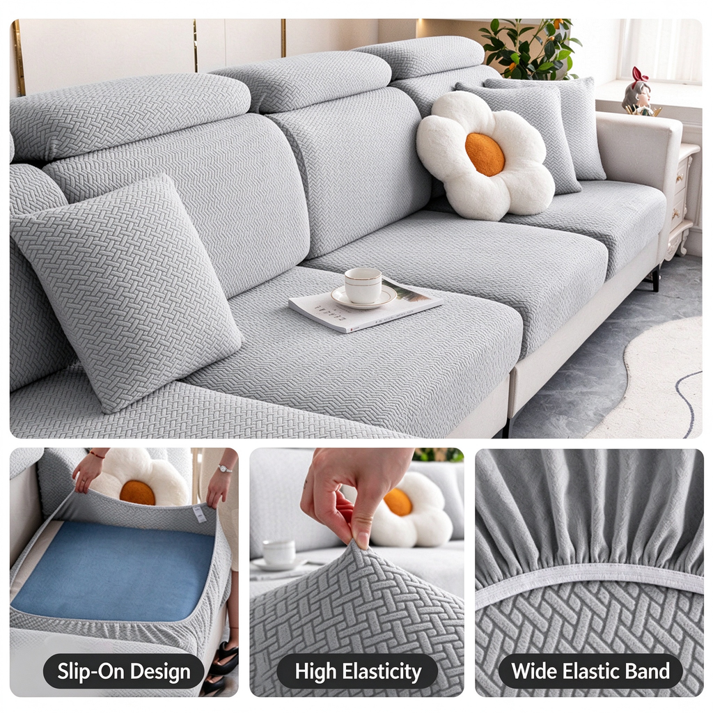 Cat Scratch Resistant Stretch Sofa Slipcover, Universal Full Wrap Couch Cover, No Measurement Needed