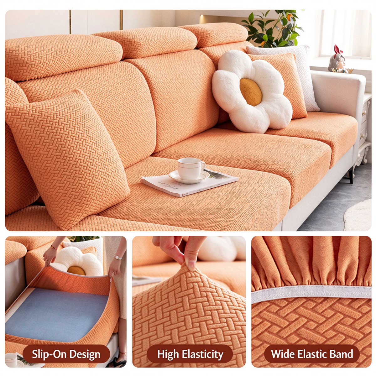 Cat Scratch Resistant Stretch Sofa Slipcover, Universal Full Wrap Couch Cover, No Measurement Needed