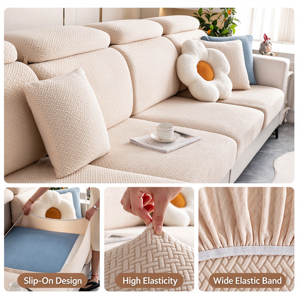 Cat Scratch Resistant Stretch Sofa Slipcover, Universal Full Wrap Couch Cover, No Measurement Needed