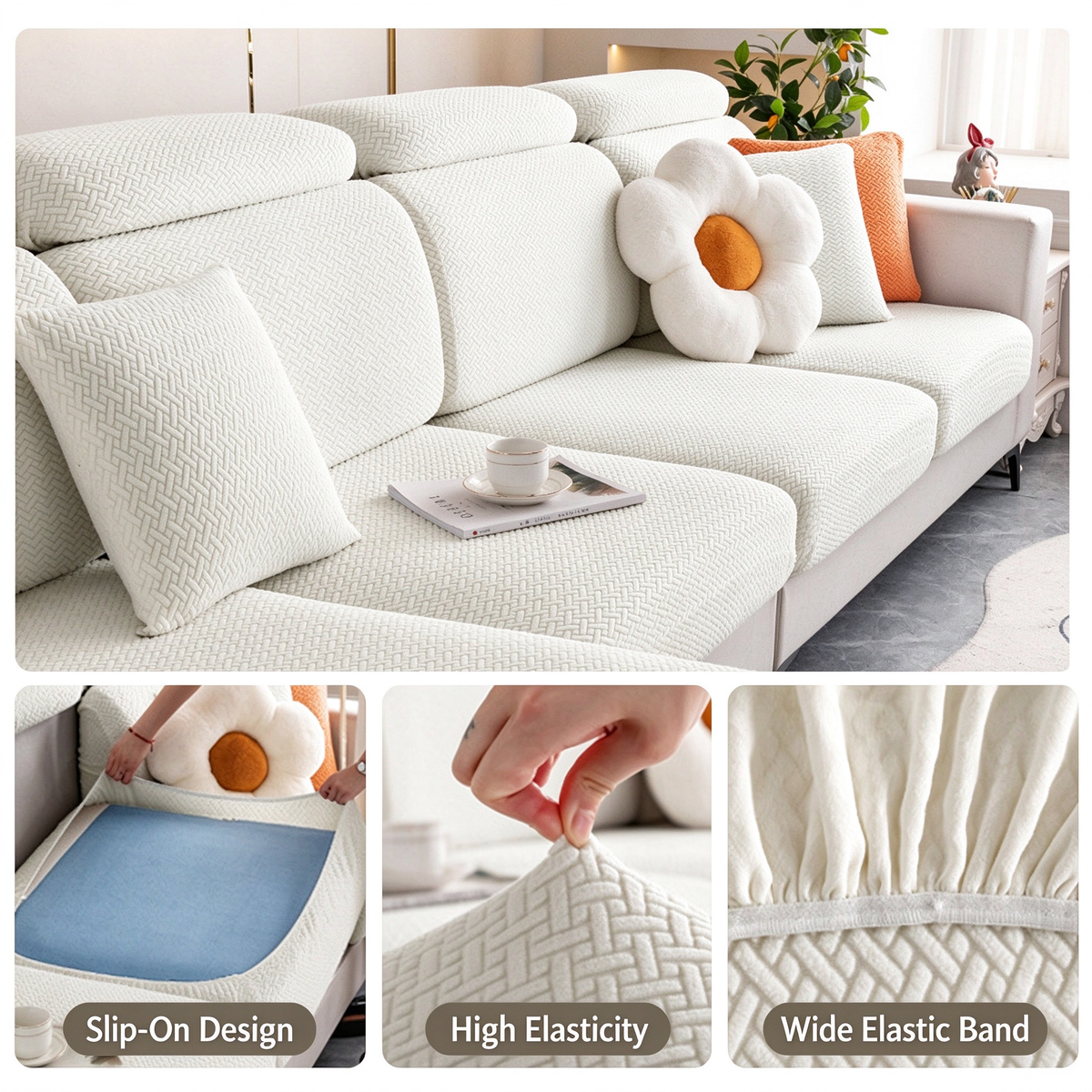 Cat Scratch Resistant Stretch Sofa Slipcover, Universal Full Wrap Couch Cover, No Measurement Needed