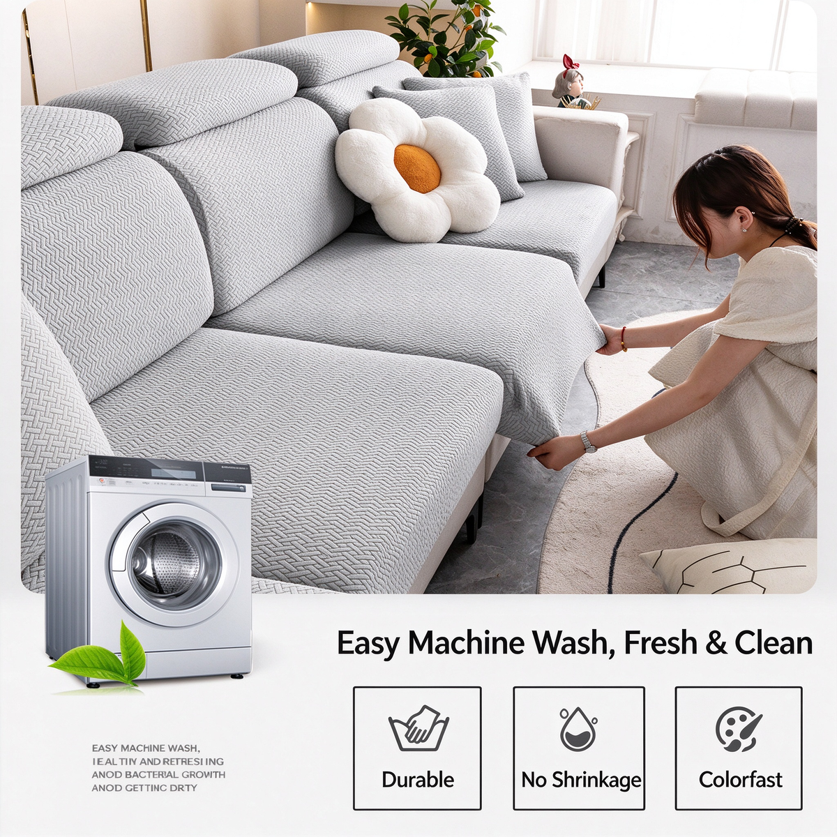 Cat Scratch Resistant Stretch Sofa Slipcover, Universal Full Wrap Couch Cover, No Measurement Needed