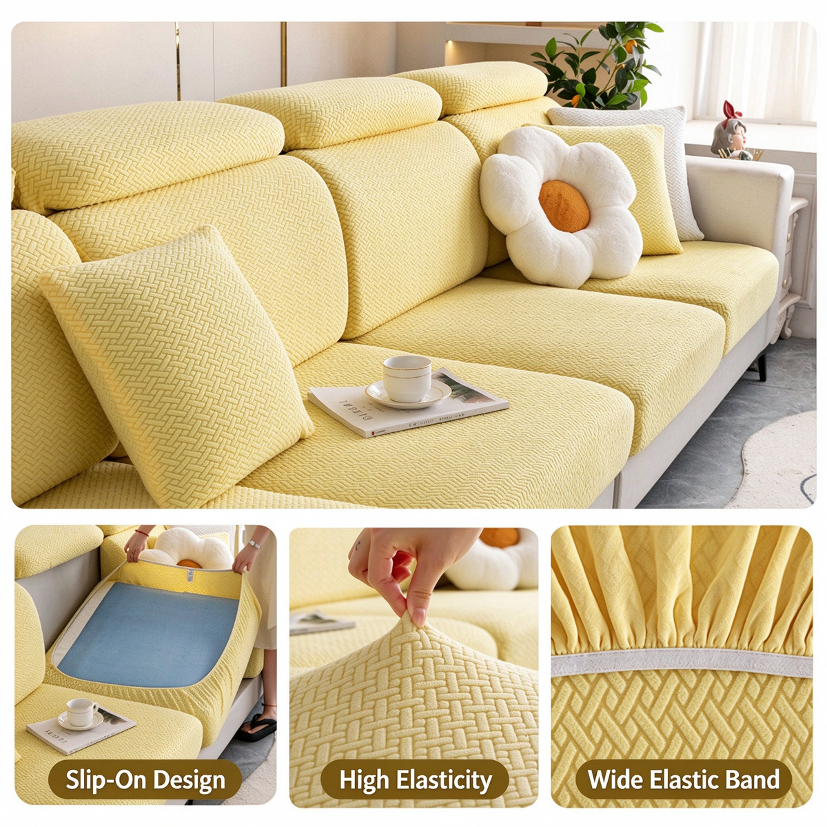 Cat Scratch Resistant Stretch Sofa Slipcover, Universal Full Wrap Couch Cover, No Measurement Needed