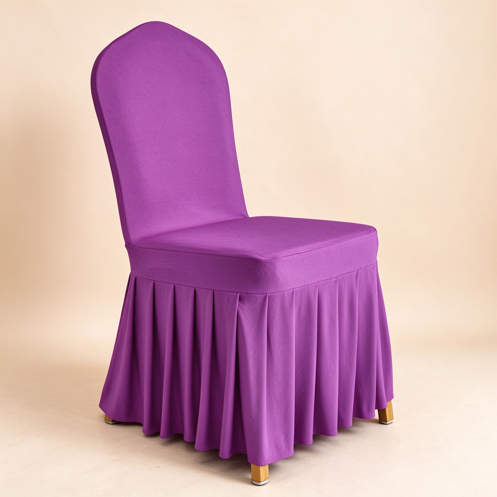 Solid Color Stretch Pleated Skirt Chair Cover, Universal Banquet Wedding Chair Slipcover
