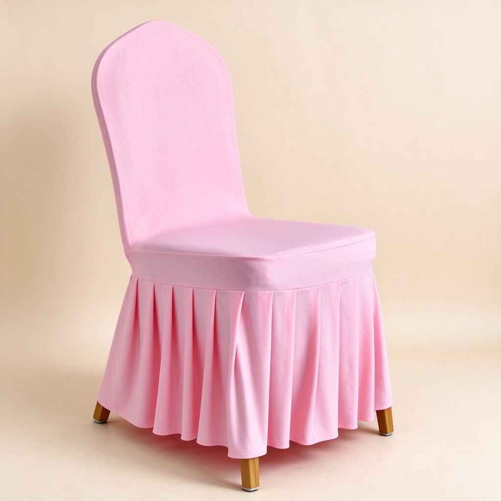 Solid Color Stretch Pleated Skirt Chair Cover, Universal Banquet Wedding Chair Slipcover