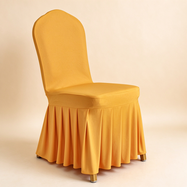 Solid Color Stretch Pleated Skirt Chair Cover, Universal Banquet Wedding Chair Slipcover