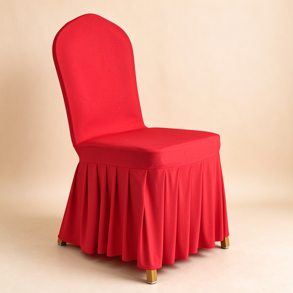 Solid Color Stretch Pleated Skirt Chair Cover, Universal Banquet Wedding Chair Slipcover
