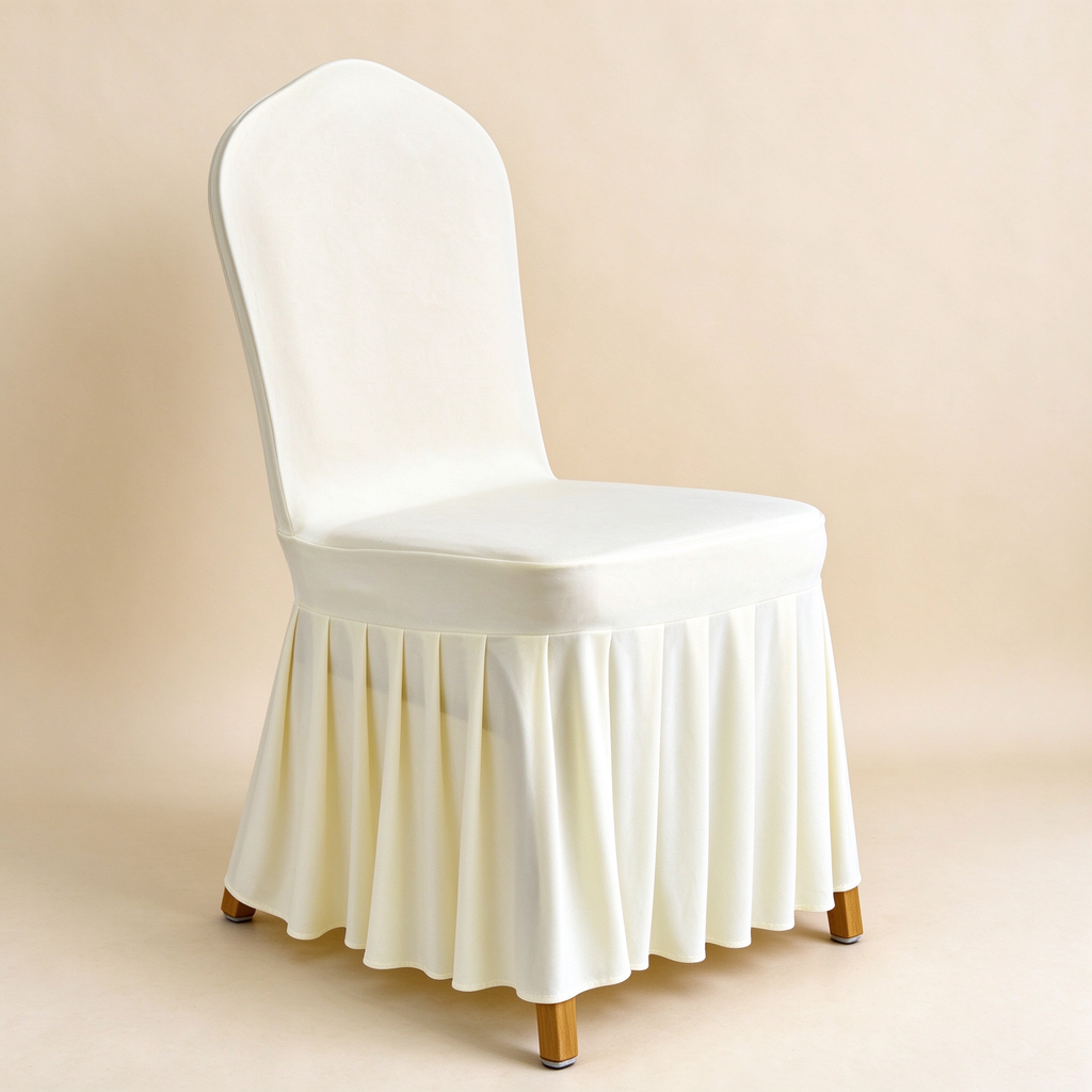 Solid Color Stretch Pleated Skirt Chair Cover, Universal Banquet Wedding Chair Slipcover