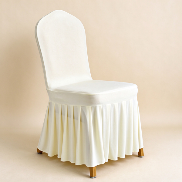 Solid Color Stretch Pleated Skirt Chair Cover, Universal Banquet Wedding Chair Slipcover