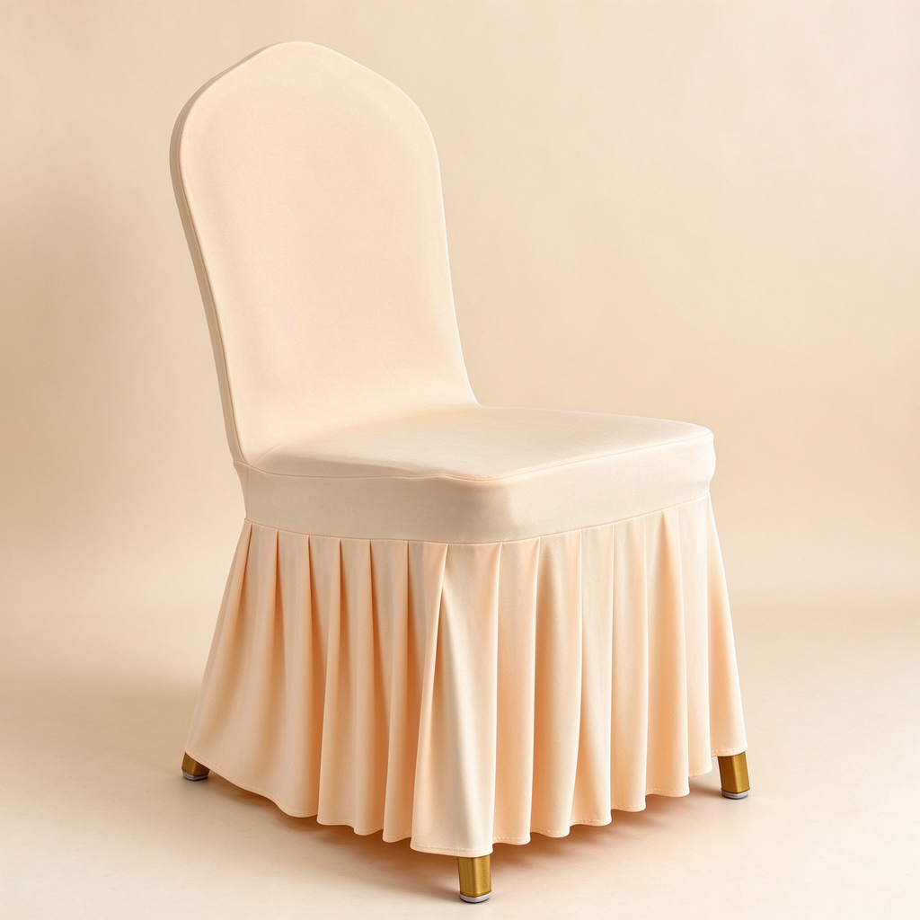 Solid Color Stretch Pleated Skirt Chair Cover, Universal Banquet Wedding Chair Slipcover