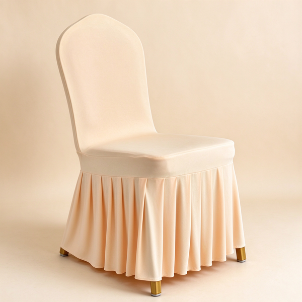 Solid Color Stretch Pleated Skirt Chair Cover, Universal Banquet Wedding Chair Slipcover