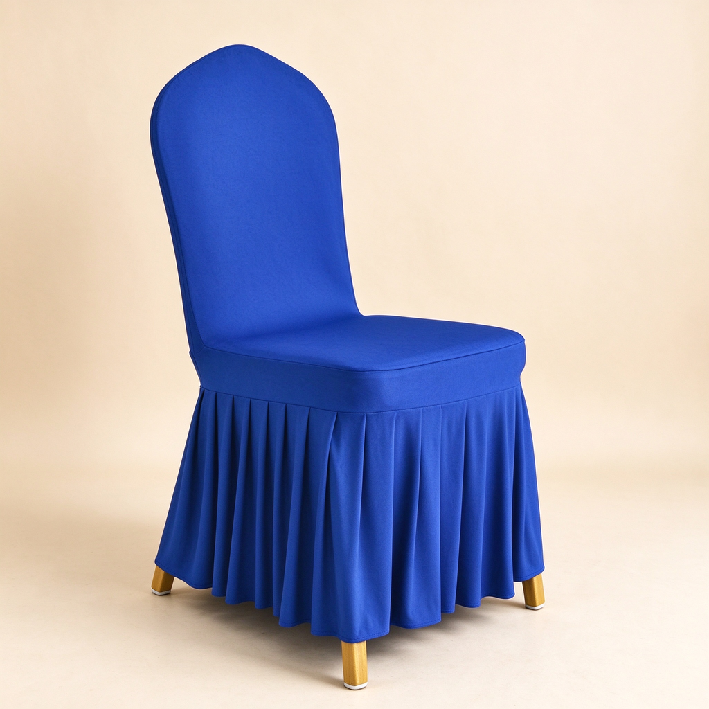 Solid Color Stretch Pleated Skirt Chair Cover, Universal Banquet Wedding Chair Slipcover