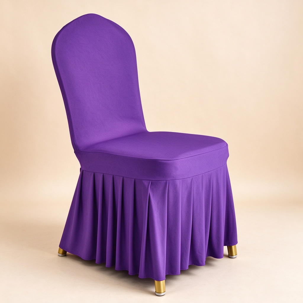 Solid Color Stretch Pleated Skirt Chair Cover, Universal Banquet Wedding Chair Slipcover