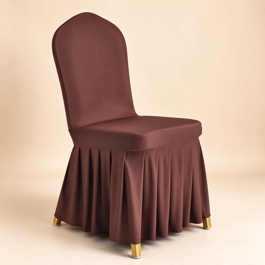 Solid Color Stretch Pleated Skirt Chair Cover, Universal Banquet Wedding Chair Slipcover