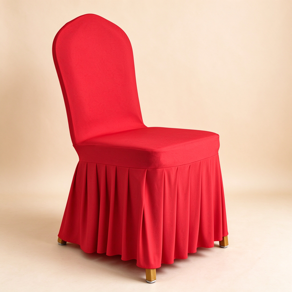Solid Color Stretch Pleated Skirt Chair Cover, Universal Banquet Wedding Chair Slipcover