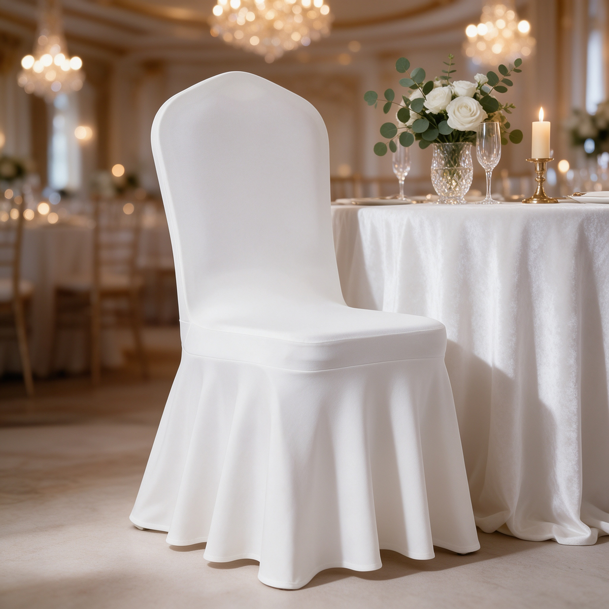 Solid Color Stretch Pleated Skirt Chair Cover, Universal Banquet Wedding Chair Slipcover Main image