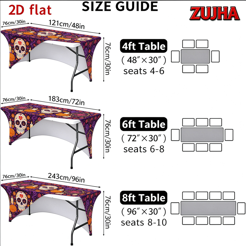 Day of the Dead Elastic Fitted Table Cover, Sugar Skull Marigold Floral Print Stretch Tablecloth for Día de los Muertos Party Decor