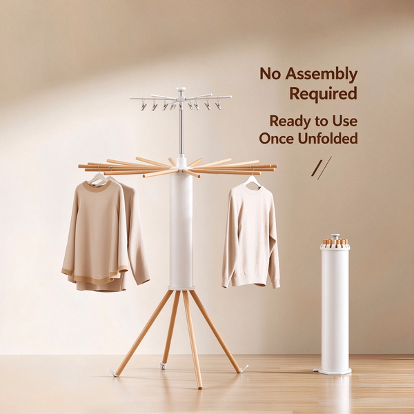 Foldable Rotary Clothes Drying Rack - Solid Wood