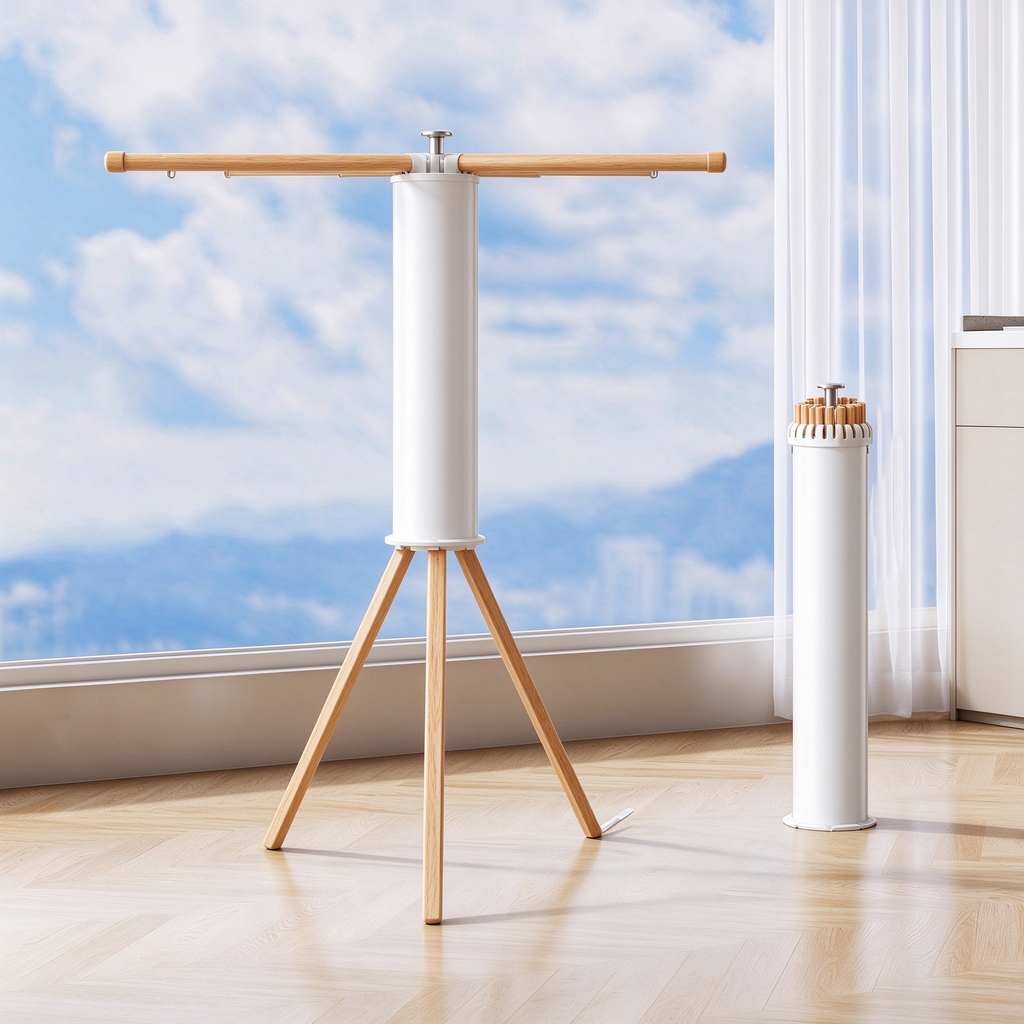 Foldable Rotary Clothes Drying Rack - Solid Wood